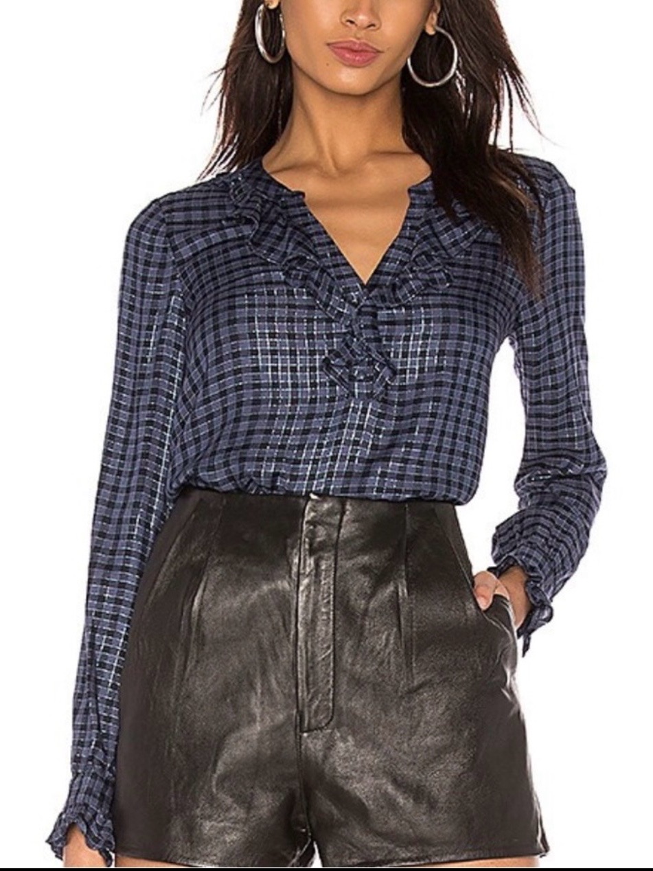 Nwt Paige Analfi Blue Blouse With Ruffle And Metallic Thread. Sz M - Gorgeous!!